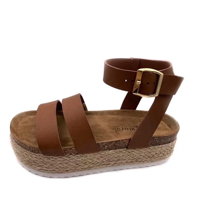 
fashion design suede upper wedges sandals slippers for women cork sole with hemp rope 
