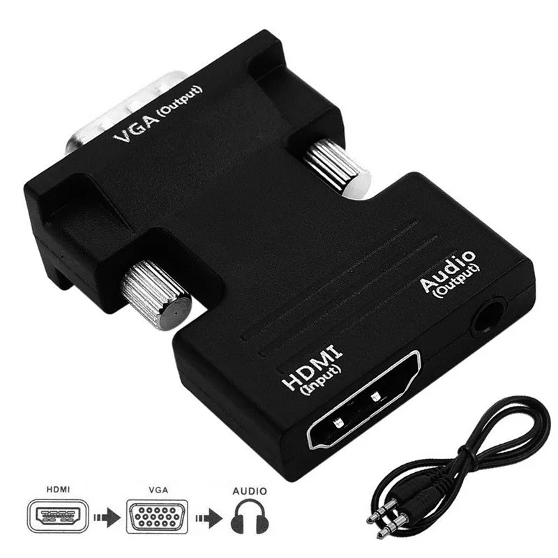 Active 1080P Female HDMI to VGA Male Converter Adapter Dongle with 3.5mm Audio portable HDMI Connector for Laptop PC PS3