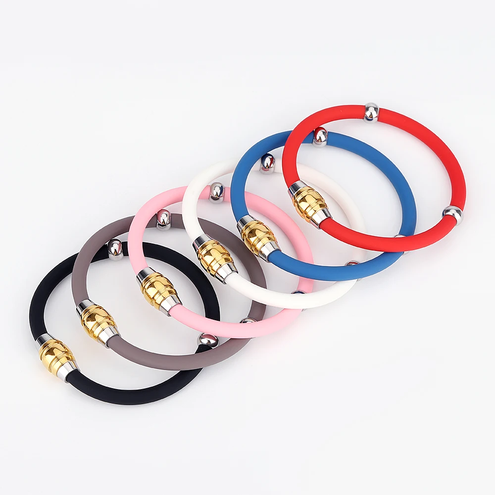Wholesale silicone sports bracelet stainless steel magnetic connector