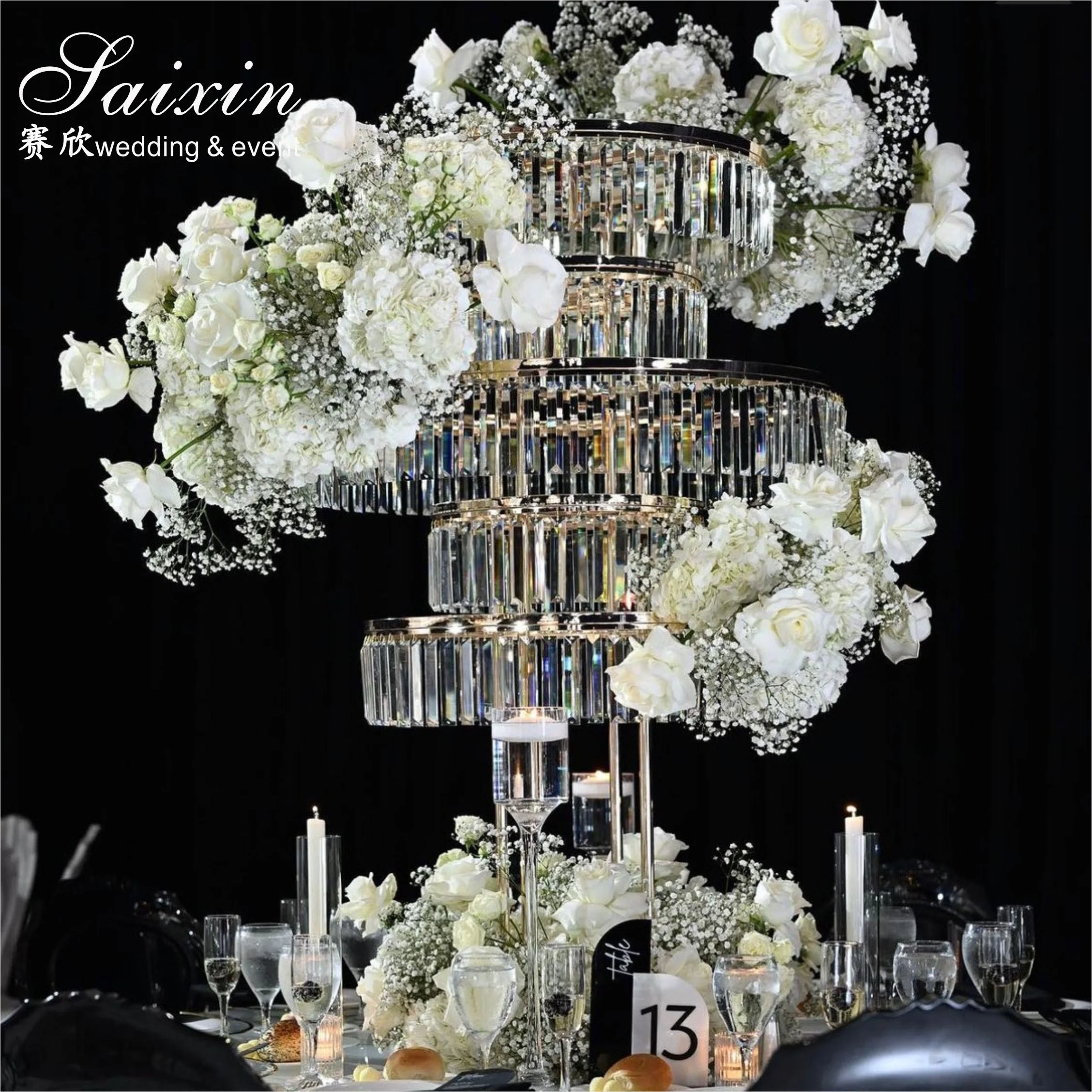 ZT-553 Hot  Wedding Decoration 5 Layers High Quality Gold Metal Table Centerpiece With Crystals