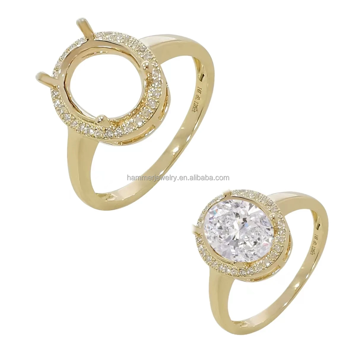 Professional Custom Gold Inlay Ring Blanks Diamond Ring Oval Gemstone Rings Semi Mounting Jewelry Making