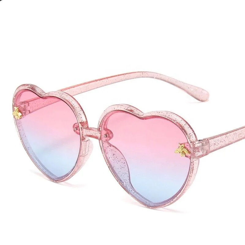 2024 New Trend Style Kids Style Bling Bling Heart Shape Sun Glasses Girls Sunglasses