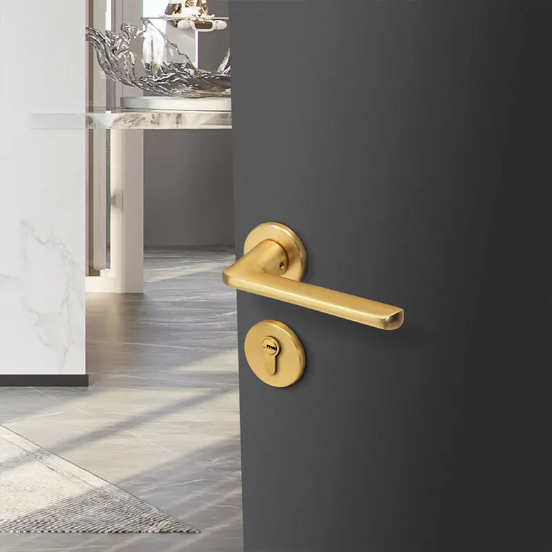 Yonfia A8183R02 Customized luxury brushed gold interior door handle lock set hardware Euro aluminum door handle lock