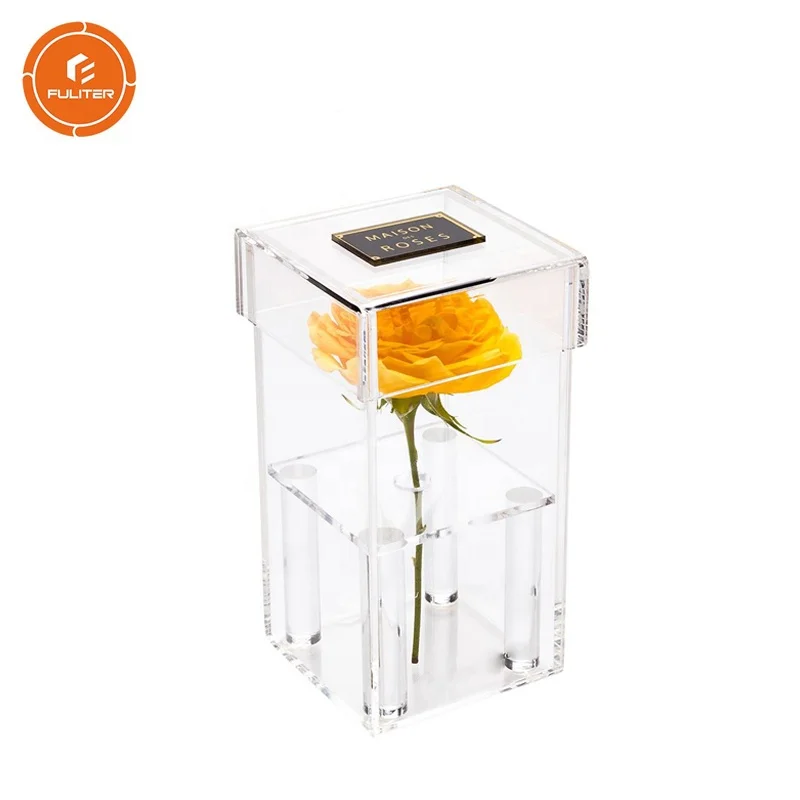 wholesale Personalized Mini Single Clear Small Transparent Preserved Acrylic wedding Flower gift Box