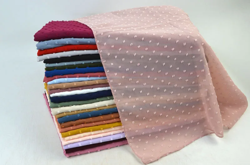 New Plain Pom Pom Chiffon Scarf Muslim Hijab Shawl Soft Ball Bubble Chiffon Head Wraps Wholesale