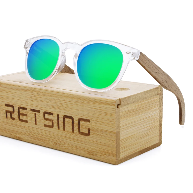 Hot Sale Man And Women Polarized Sunglasses Round Frame Retro Bamboo Wood Sun Glasses