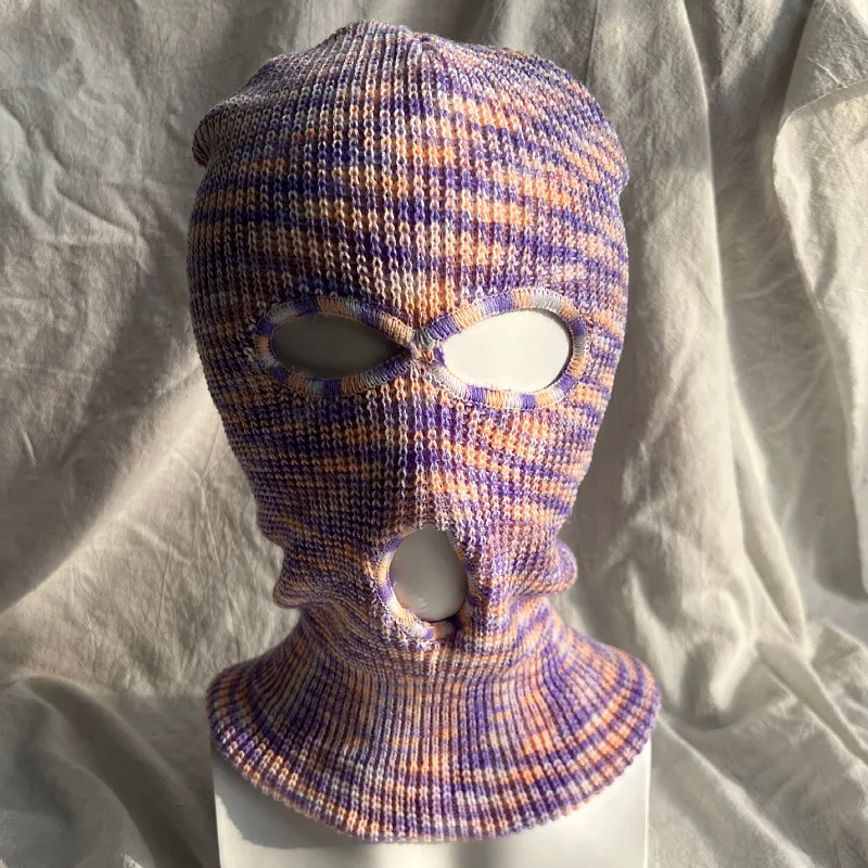 Wholesale Fashion Winter Keep Warm Knitted Beanie Hats Custom Logo Mask Full Face camouflage Stripe Three Hole cycling Balaclava