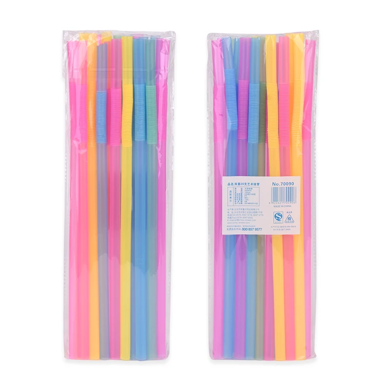 wholesale biodegradable neon flexible disposable drinking plastic straws