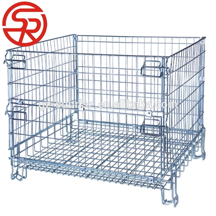 Metal folding steel pallet cage wire mesh container