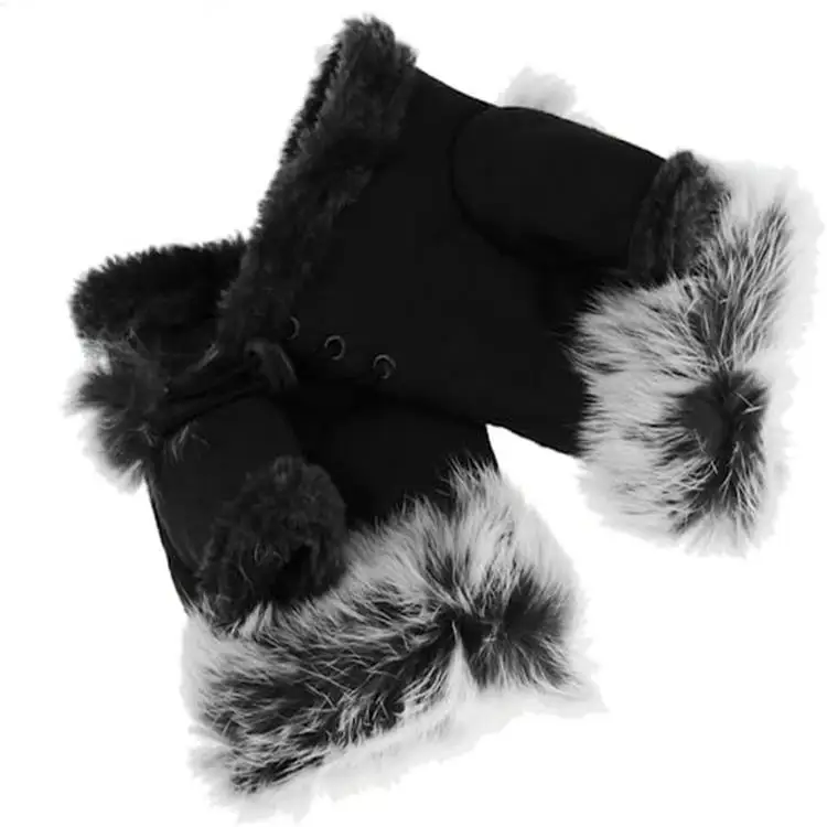 Winter warm no finger suede leather driving gloves
