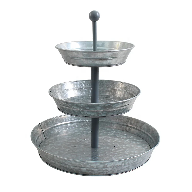 Manufacturer Wholesale Cheap Price Galvanized Metal Stand Farmhouse Style 3 Tiered Serving Tray