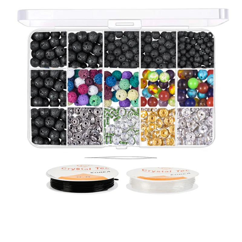  Color Lava Rock Beads Stone Chakra Spacer Kit with Volcanic Gemstone Crystal String for Essential Oils
