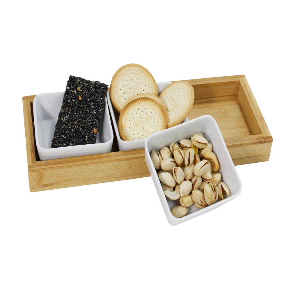 
Snack Serving Tray Container Removable Ceramic Bowls Ceramic Dry Fruit Snack Tray Set 