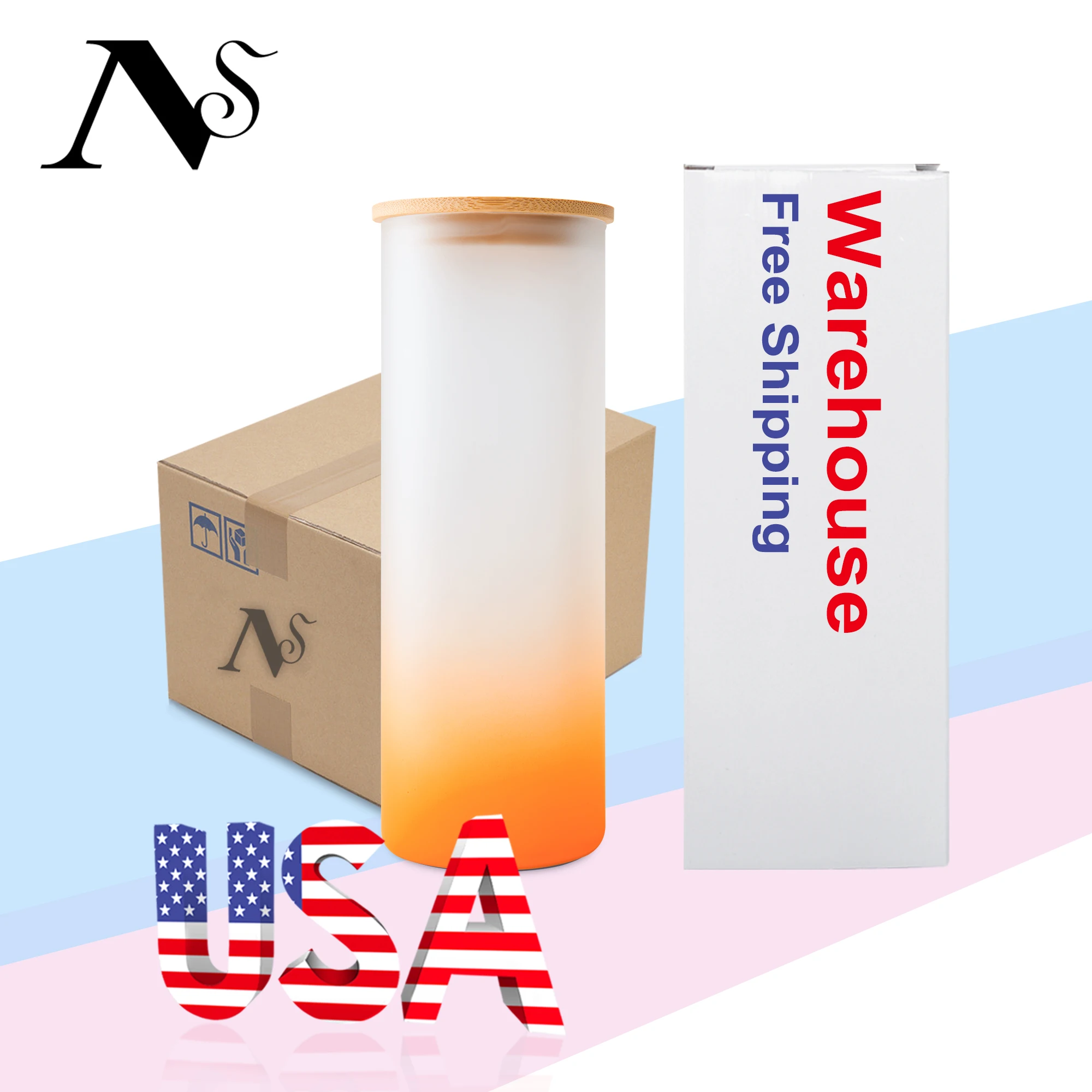 Wholesale 25oz Frosted Gradient Colorful Mixed Wine Skinny Glass Sublimation Tumbler Mug With Bamboo Lid And Plastic Straw