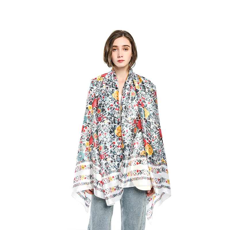 Роскошный шарф для женщин, мягкий шелковый шарф с цветочным принтом, x 90 см