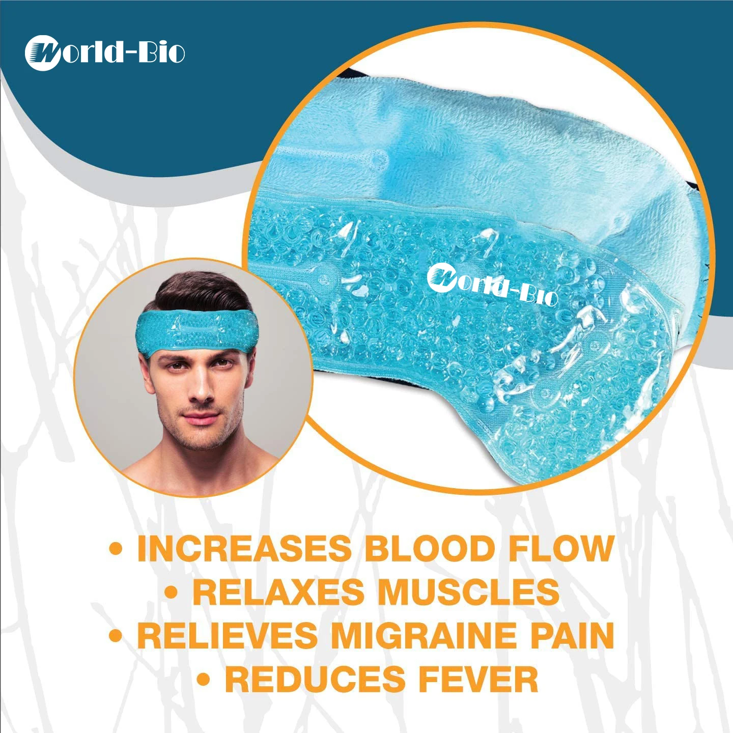 World-Bio Migraine Ice Pack Headband with Gel Bead Hot Cold Therapy Ice Wrap for Forehead Relief Pain for Migraine