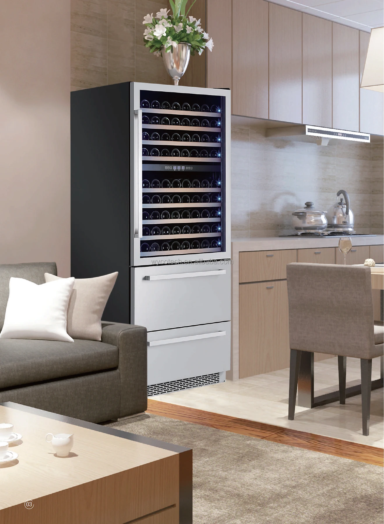 Undercounter Wine Refrigerator with Customized Size H2000mm x D1080mm and Fan Cooling System Undercounter Wine Cooler Fridge
