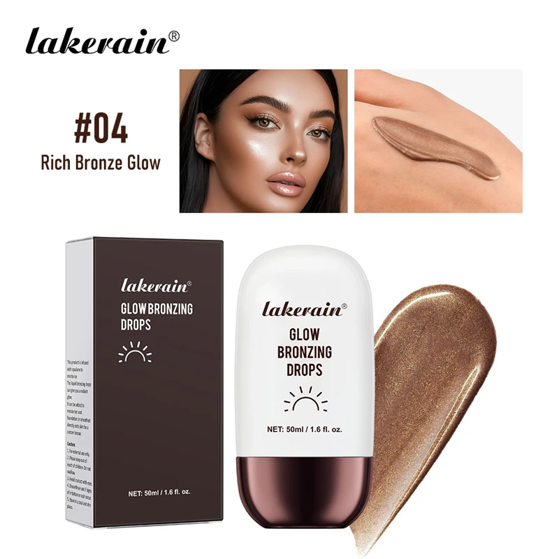 Lakerain 50ml glow bronzing drops hydrating smoothing champagne shimmer bronze glow creating private label bronzing drops