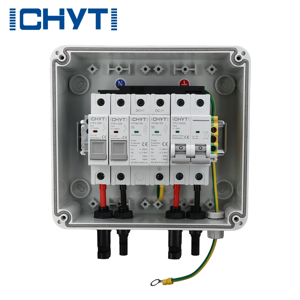 2024 New CHYT 1 String 1 In 1 Out 600V 1000V Outdoor Waterproof IP65 PV Solar Surge Lightning Protection DC Combiner Box