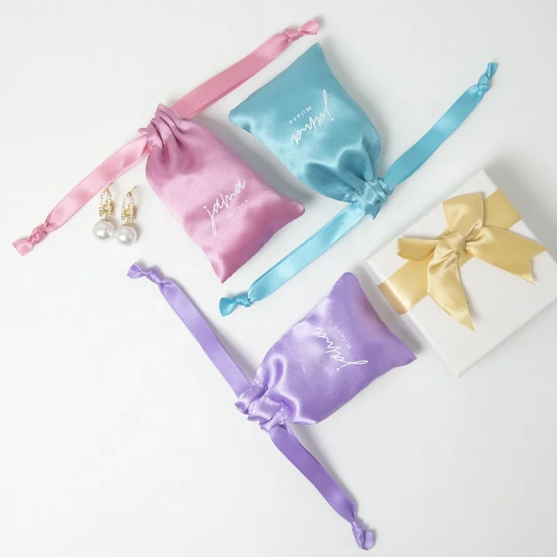 Многоразовые изготовленные на заказ атласные шнурок для ювелирных изделий с принтом логотипа сумки толстые атласные тканевые сумки