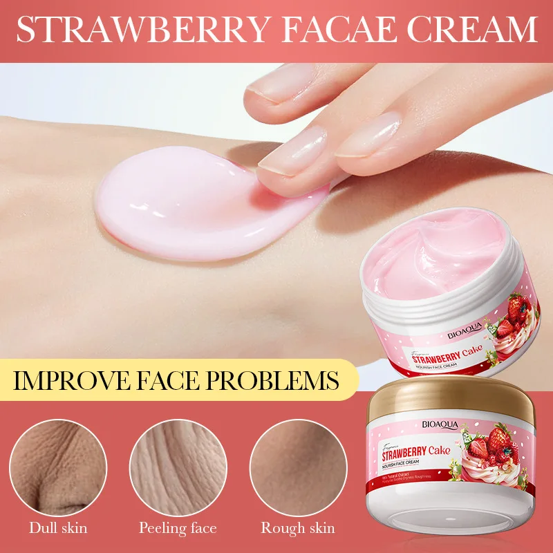 BIOAOUA Strawberry Cake Nourishing Facial Cream Brightening Collagen Hydrating Moisturizing Cream Skin Care Cream 100g
