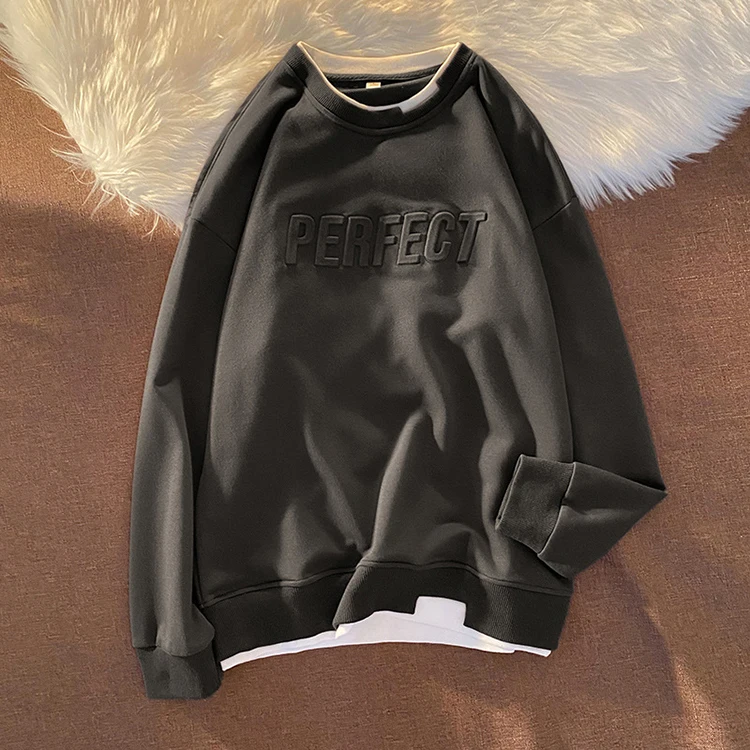 wholesale custom spring fashion double layer t-shirts loose korean style fitted two layer hoodless sweatshirt for men