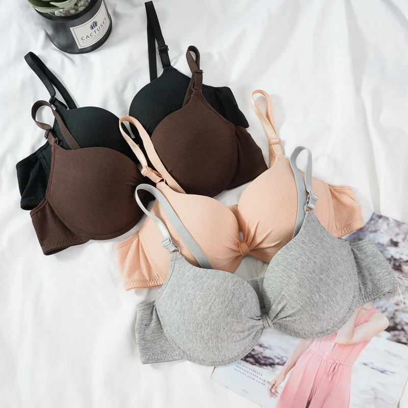 Cotton Gathered Bra for Women Sexy Deep V Brassiere Push Up Lingerie AB Cup Bralette Intimate Bras Backless Underwire Underwear