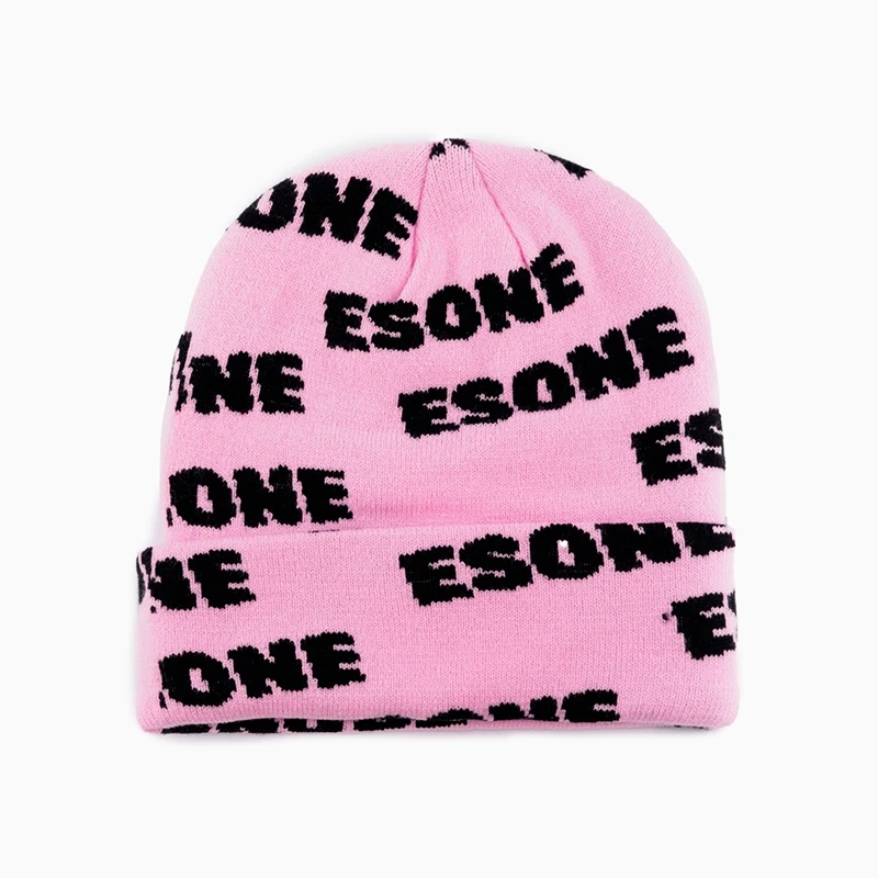 Wholesale Custom Logo Winter Warm Cuffless Skull Cap Jacquard Acrylic Knitted Beanie Hats