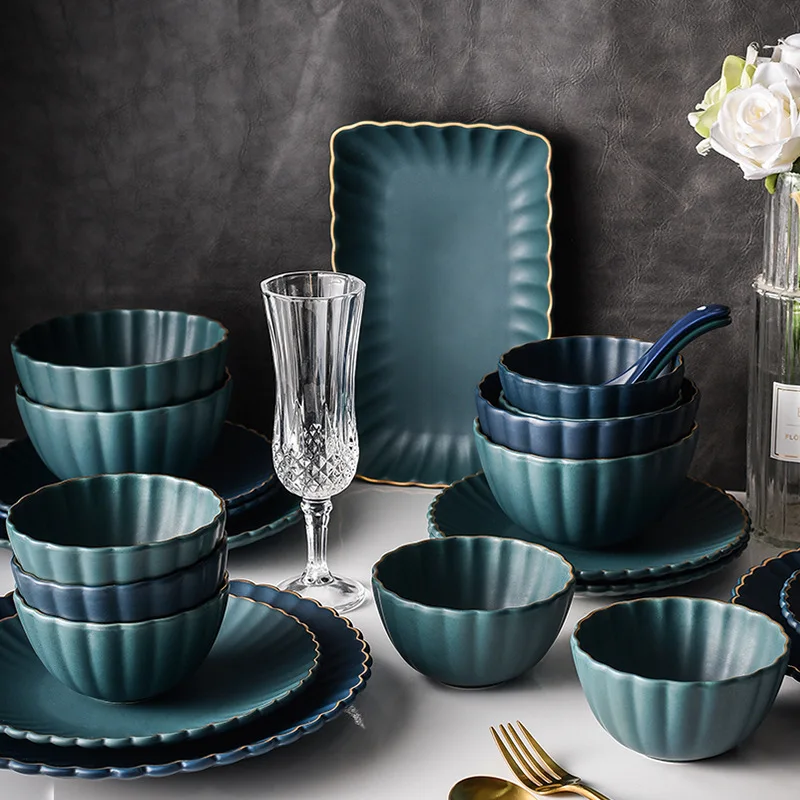 Nordic luxury matte painted Phnom Penh ceramic tableware creative rice bowl dish plate square plate household set wholesale