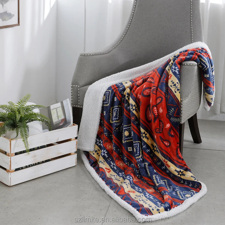  Fuzzy Warm Super Soft Reversible Boho double layer blankets Bohemian red fiber sherpa fleece fur throw