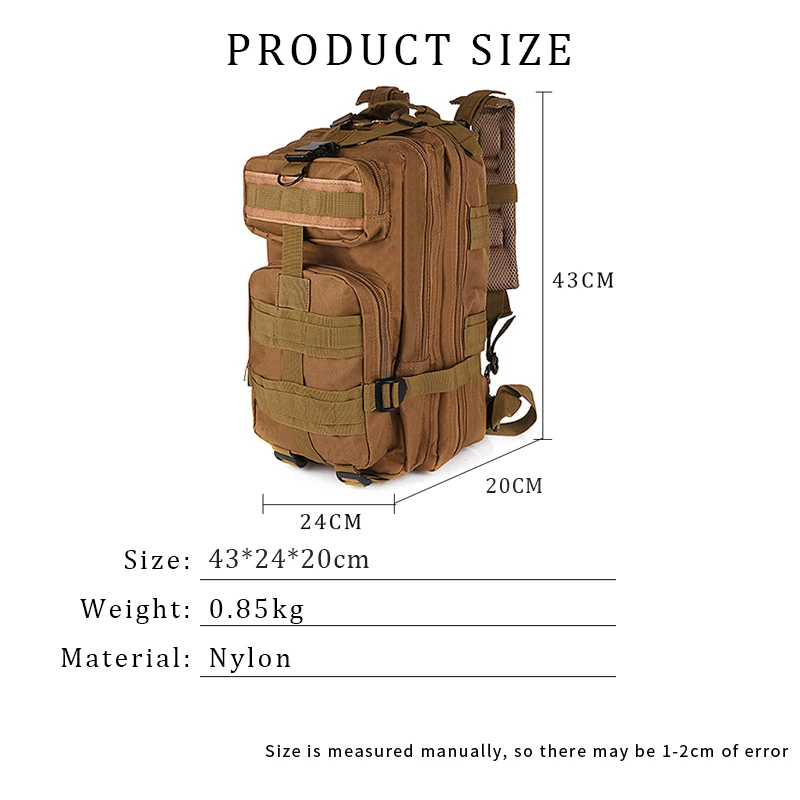 OBSHORSE Mens Wholesale Custom 25L MOLLE System 3 Days Bug Out Bag  Assault Hiking Backpack Tactical Bag