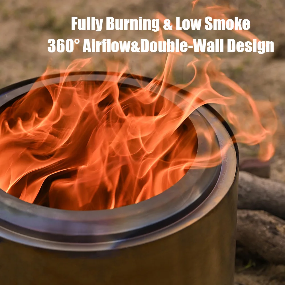 Outdoor Smokeless Fire Pit Stainless Steel Portable Wood Burning Bonfire Pits for Outside Patio Backyard Camping Stove
