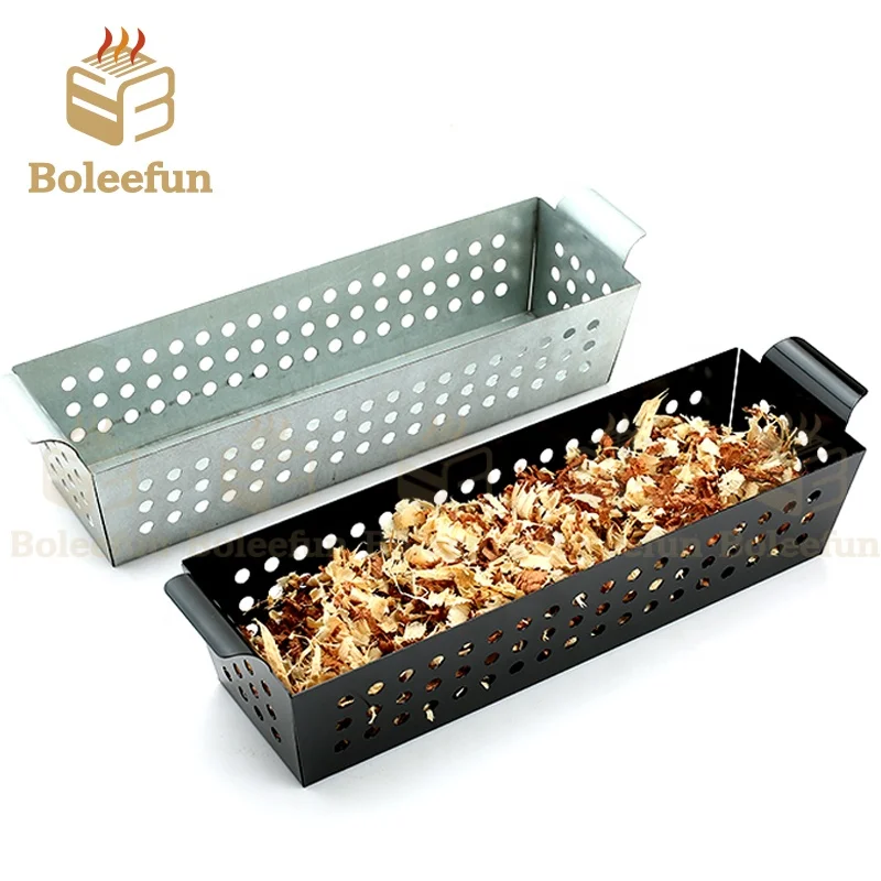 Wholesale 2pcs Carton Steel BBQ Wood Chips Charcoal Briquette Basket For Grilling