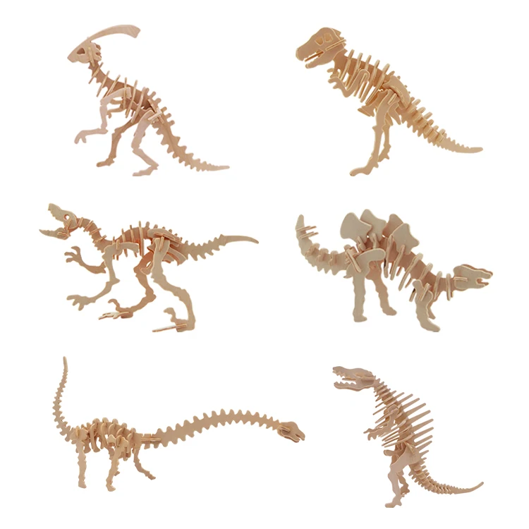 hot selling promotional Mini dinosaur puzzle toy 3D wooden puzzle simulation Animal Dinosaur Assembly DIY Model Toy for Kids