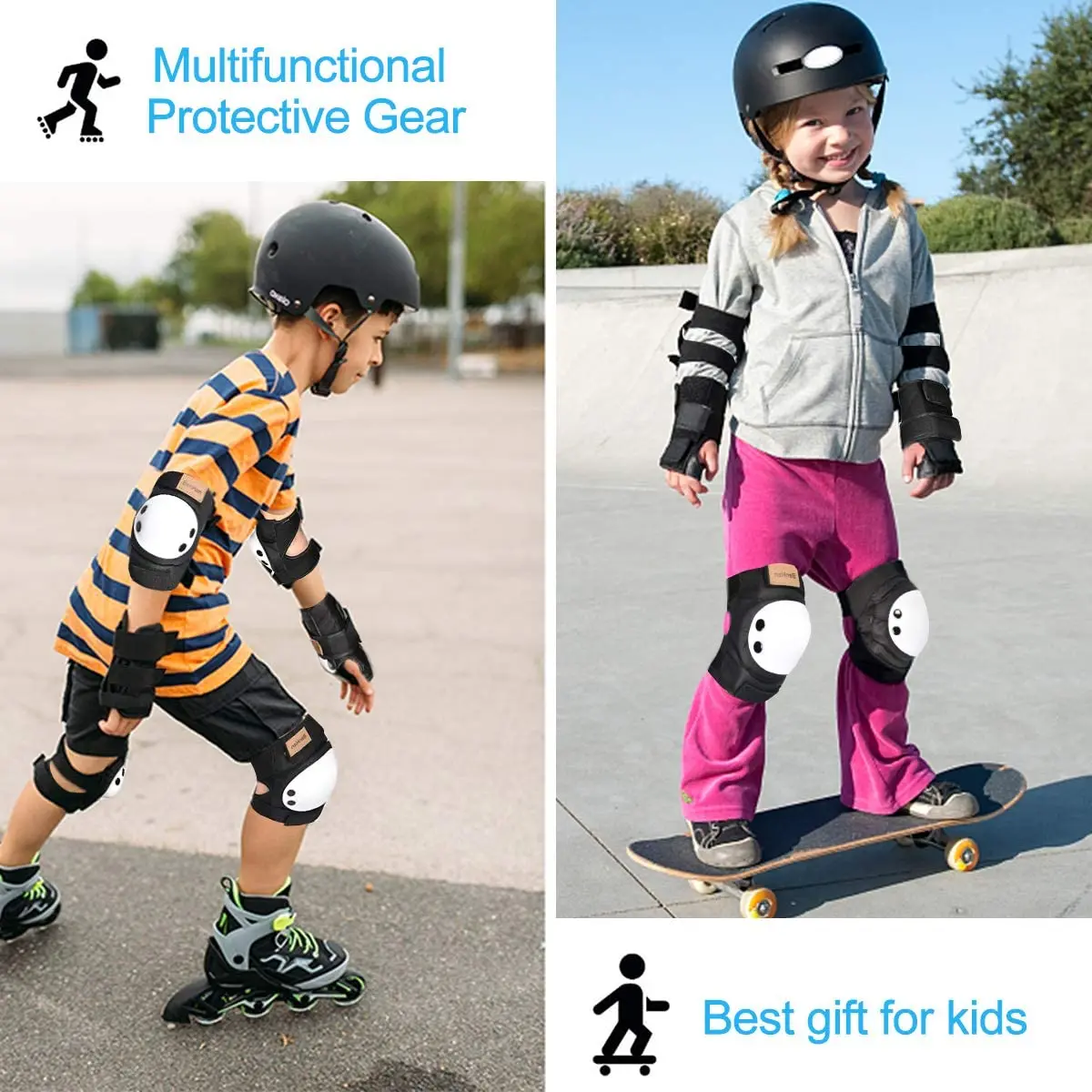 Benken Kids 6Pcs Skateboard Cycling Wrist Protector Guard Elbow Knee Pads Roller Skate Protective Gear Set