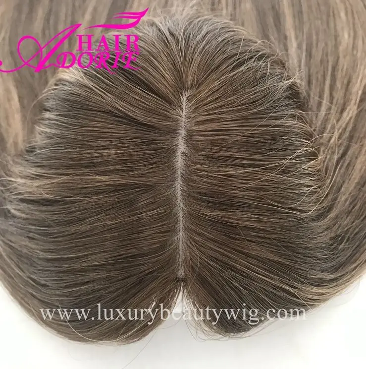 LX136 Wholesale Rooted Balayage Ombre Blonde Skin Top Kippa Fall European Human Virgin Hair Kosher Jewish Silk Base Topper