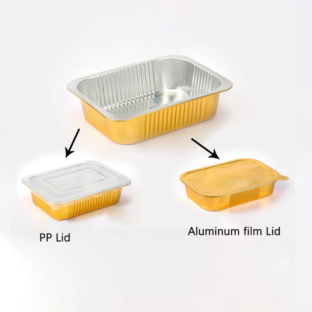 Baming 200/320/475/680/580/750/930/1050/1400/1800/3500ml Gold Aluminum Foil Food Container Can Heated with Open Flame/Microwave