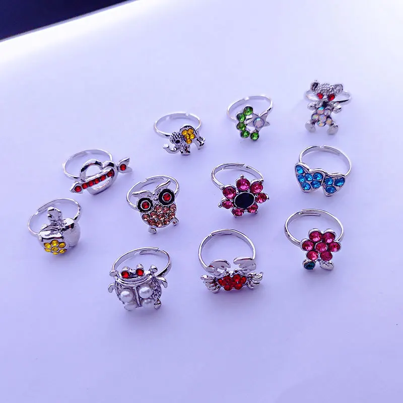 Mixed Adjustable Design Cute Kids Finger Rings Children Gifts Resizable Rings Princess Gifts Alloy For Girls FavorsGift