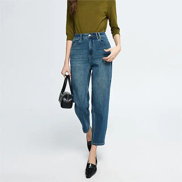 2024 summer pipe small straight leg jeans high waist slim stretch all straight leg pants trend