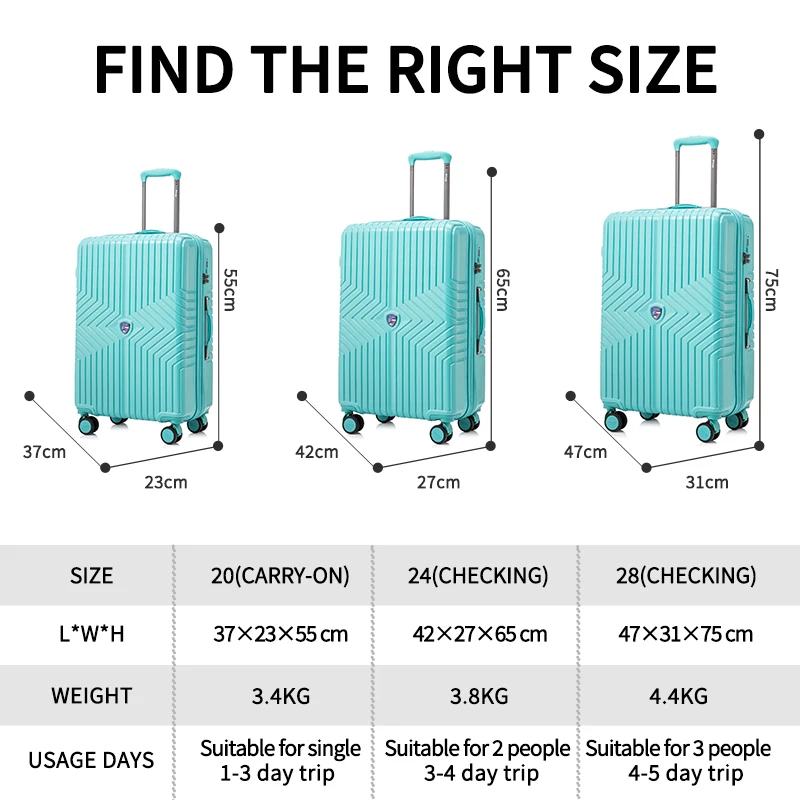 3 Pieces Lightweight PC Travel Trolley Luggages Case Simple Modern Carry-on Suitcases Sets Spinner Degree Wheels For Woman Men