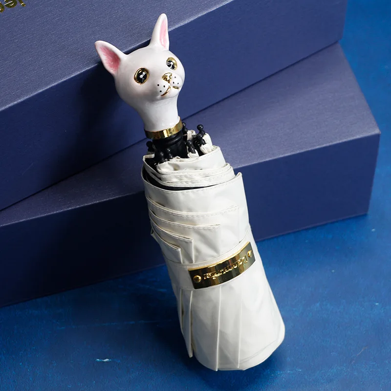 Cat Head Handle Quality Promotional Gifts 5 Fold Mini Pocket Women Umbrella