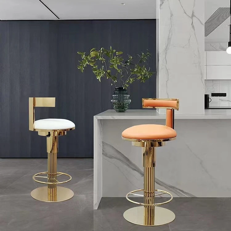 Luxury Stainless Steel Bar Chair Ktv Hotel Cafe Front Desk Stool Lift Swivel Chair Back Bar Chair