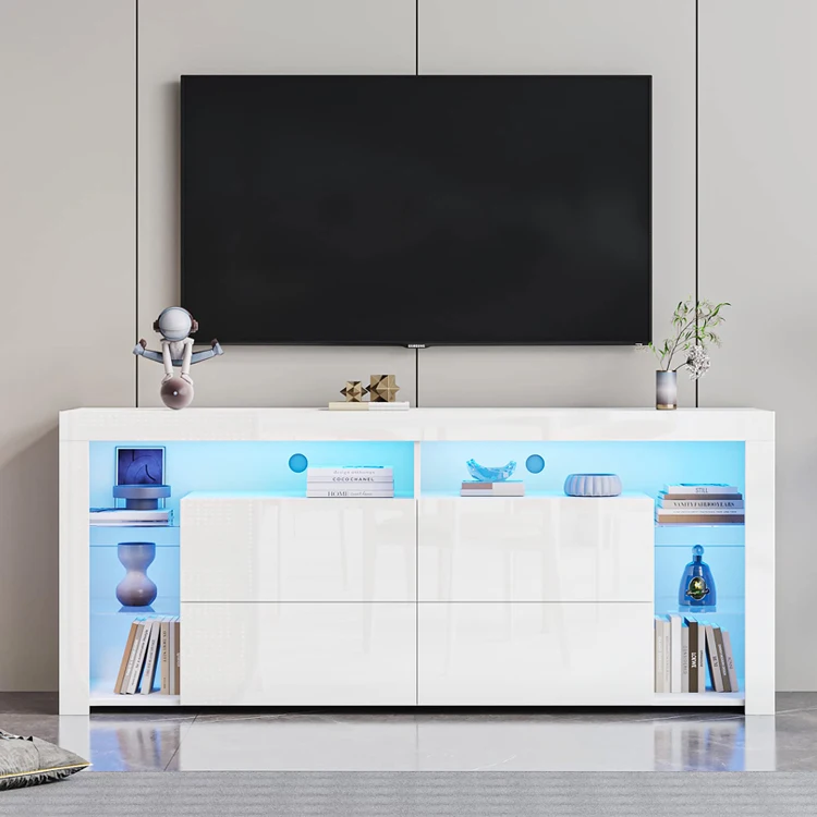 Entertainment Center Living Room Furniture Wooden Storage Drawer Media Television Table Cabinet LED Light TV Console Stand
