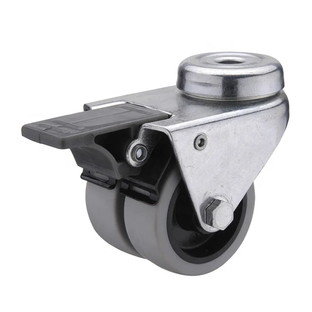 Indoor Outdoor Bolt Hole Dual Brake Swivel 2 Inch double Wheel refrigerator castor Small Gray TPR 50mm Fridge Twin Wheel Caster