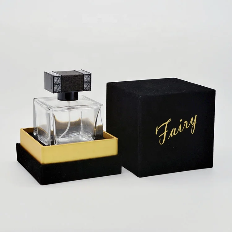 100ml Empty High Quality OEM Special Design Transparent square Glass Perfume Bottle With Velvet Gift Box