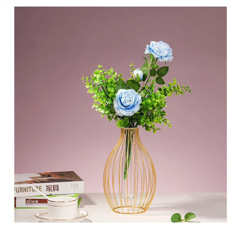High Quality Metal Vase Home Decors Hanging Test Tube Metal Wall Gold Transparent Flower Vase Home Decoration
