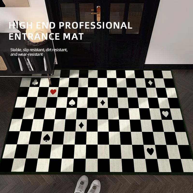 Commercial Custom Printed Black White Plaid Carpet Entrance Floor Mat Door Mat Rugs for Home Decor Hotel
