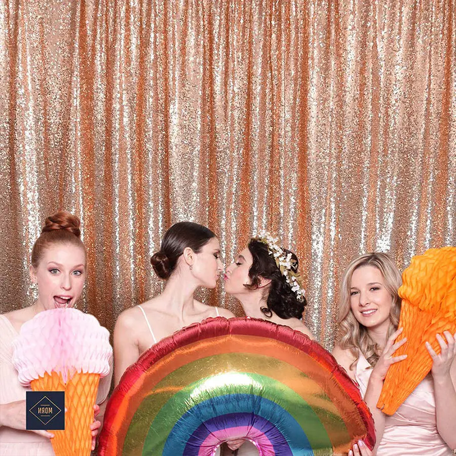 Wholesale Hotel Wedding Dinner Portable Background Glitter Fabric Stage Decoration 8ft x 8ft Rose Gold Sequin Curtain Backdrop