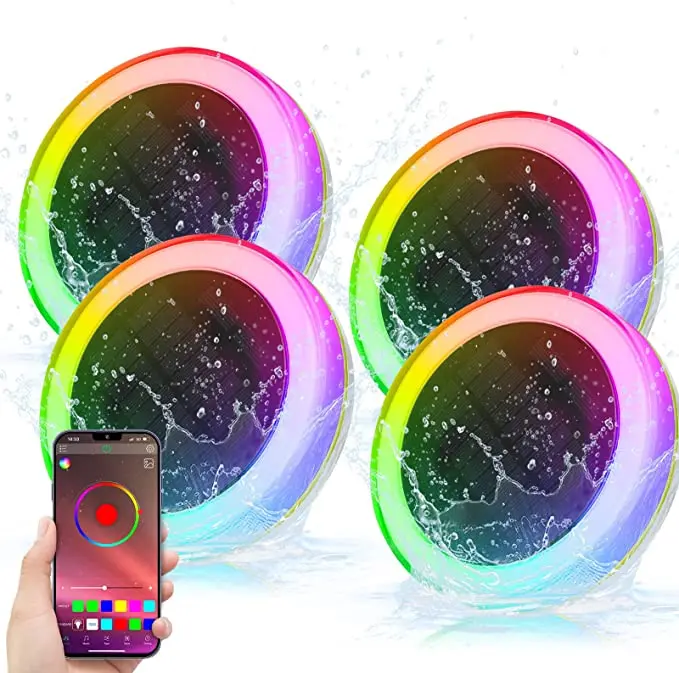 LED Solar Glowing Round White Blue Colorful LED Waterproof Solar Float Pool Light