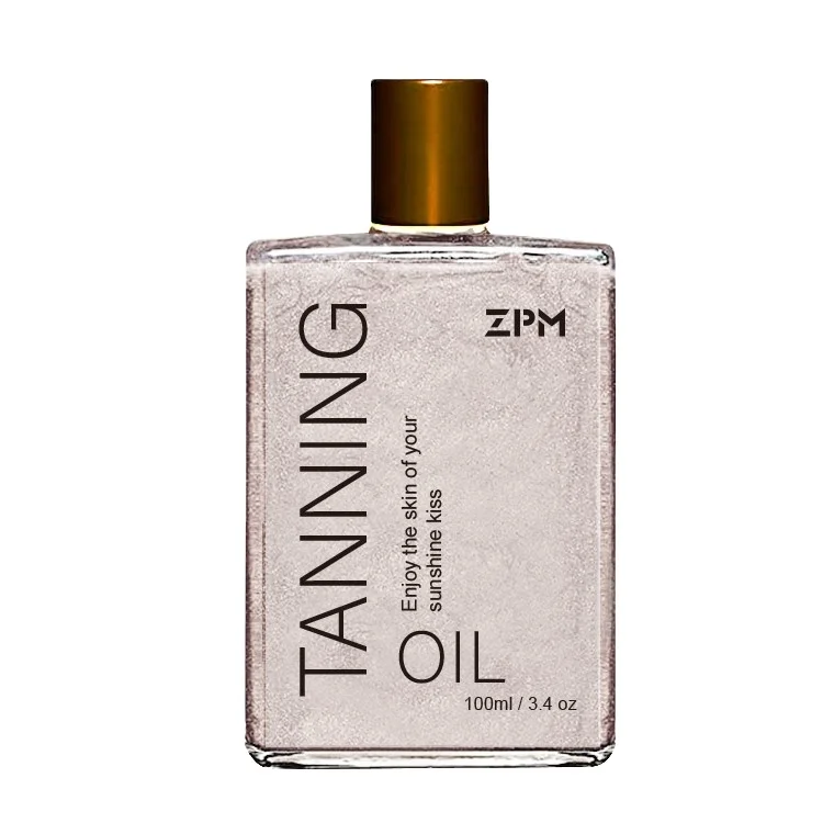 ZPM OEM/ODM Private Label Natural Organic Self Tanner Glow Bronzing Oil Sunless Tanning Oil Cosmetic Glitter Body Shimmer Oil